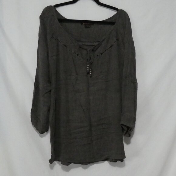 L&L - LOVE & LEGEND | size 18 | Casual Grey Peasant Blouse With Eyelet Detail - Picture 1 of 15